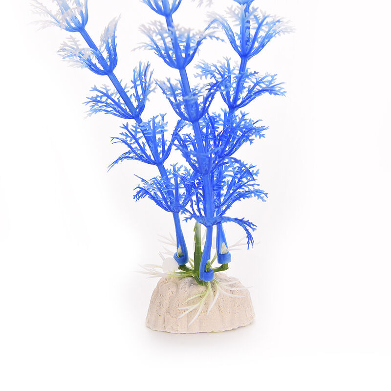 White Blue Plastic Grass Underwater Ornament for Fish TankBX
