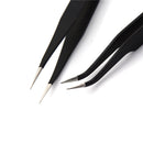 2Pcs/set New Black Anti-static Straight Curved Tweezers Fashion Tools<wTOCA