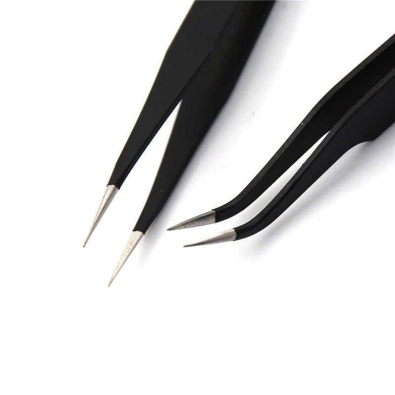 2Pcs/set New Black Anti-static Straight Curved Tweezers Fashion Tools<wTOCA