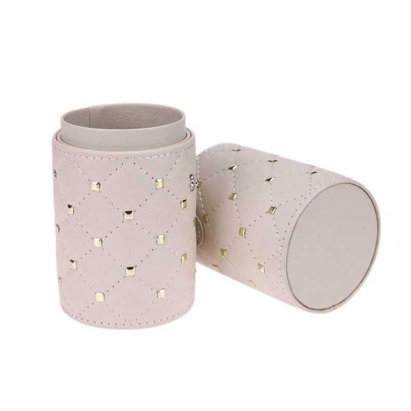 Leather Rhombus Rivet Makeup Storage Holder Cup w/Buckle for Makeup Brush