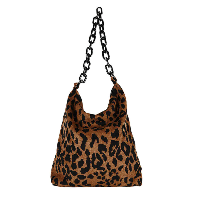 Fashion Corduroy Handbag Chain Totes Lady Shoulder Shopping Bag (Leopard)