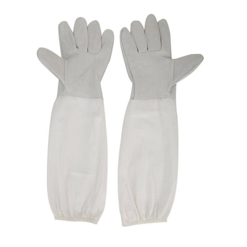 1 Pair Beekeeper Gloves Cotton Leather Apiculture Anti Bee Sleeves (White) A