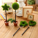Novelty Green Grass Flower Pot Ball Point Ballpoint Pens Stationery Writing Nice
