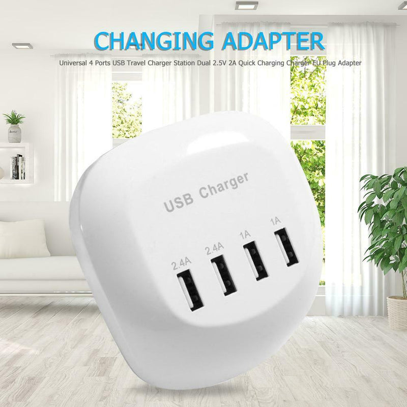 4 Ports USB 2.5V 2A Travel Charger Station Fast Charging Charger EU Plug Adapter