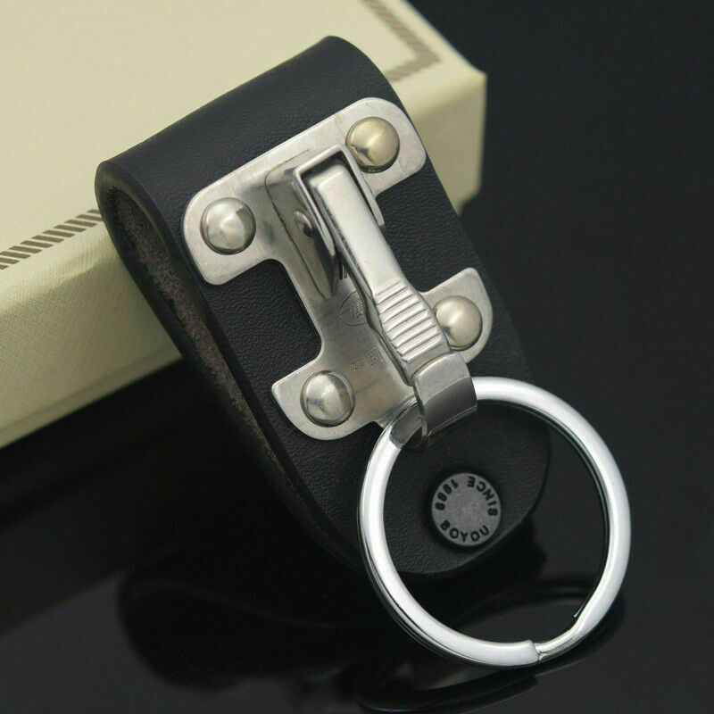 Leather Detachable Belt Buckle Clip Chain Keychain Key Ring Holder Stainless US.