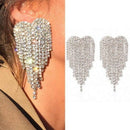 Rhinestone Tassel Earrings, Crystal Earrings, Large Heart Shape Sparkling D