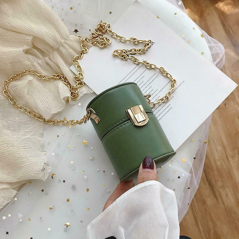 Mini Shoulder Handbags Leather Women Chain Crossbody Bucket Bags (Green) A