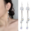 Crystal Charm Rhinestone Bride Earrings Long Tassel Ear Stud Dangle Earrings