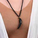 High Level Natural Black And Ice Obsidian Pendant Necklace Wolf Tooth Amulets