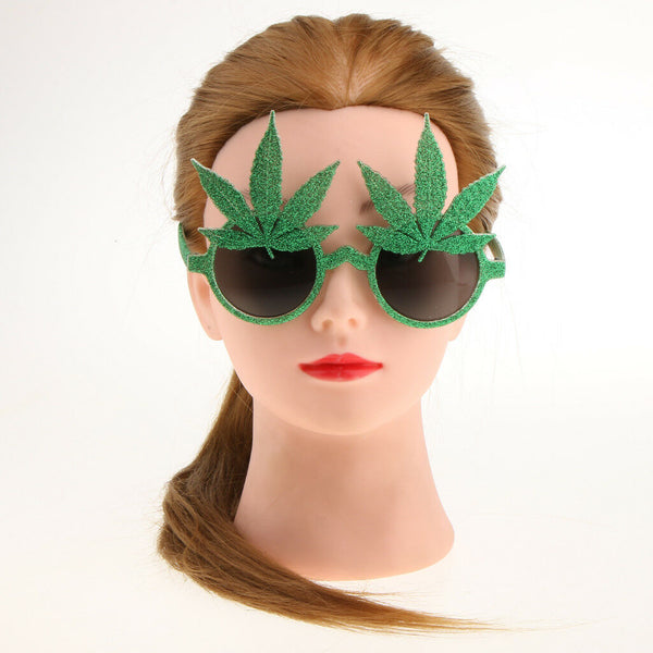 Novelty Glitter Green Maple Leaf Sunglasses Funny Kids Adults Eye Glasses