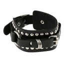 Punk Adjustable Leather Bracelet Wide Belt Cuff Bangle for Men Women Black