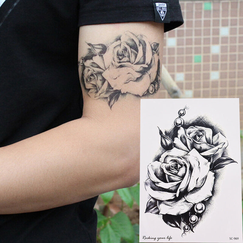 Makeup Rose Flower Tattoo Arm Body Art Waterproof Temporary Tattoo Stickers Gw
