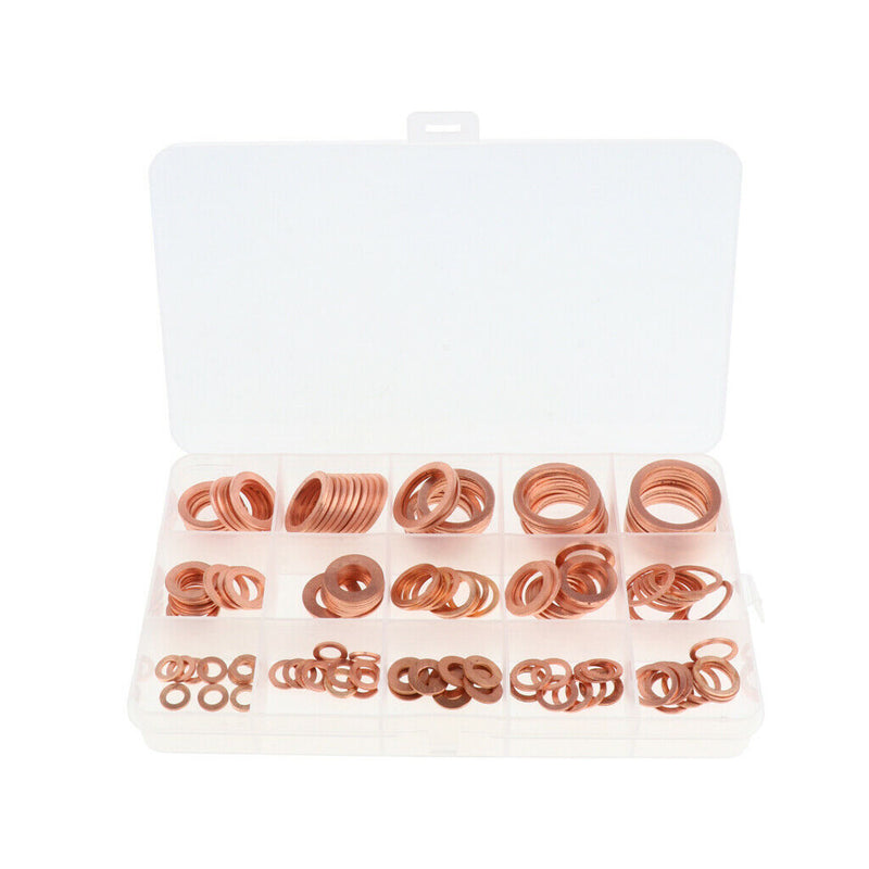 150 Pcs Copper Sealing Flat Washer Gaskets Set Threaded Bolt Connection