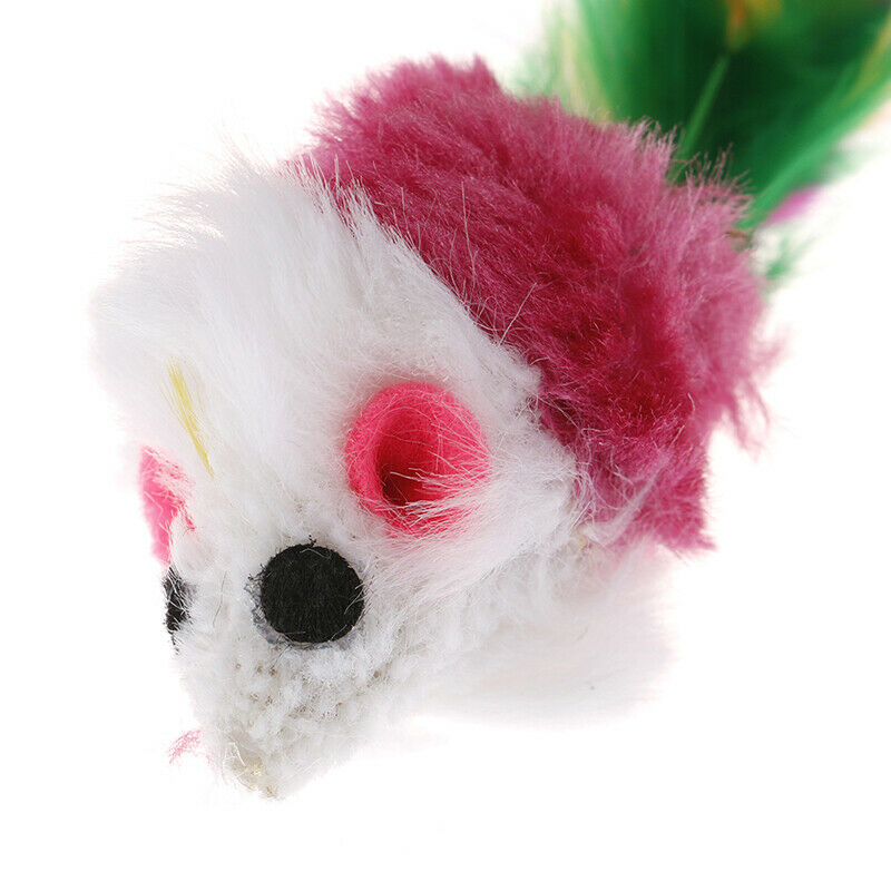 Mini Mouse Pet Cat Interactive Toys Cat Kitten with Colorful Feather Plush Funn-