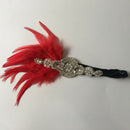 Fascinator 1920s  Stretch Feather Headband Woman Crystal Hairband Red