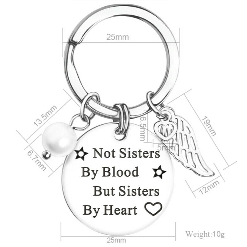 2Pcs 'Not Sisters by Blood but Sisters by Heart' Keyring Stainless Keychain