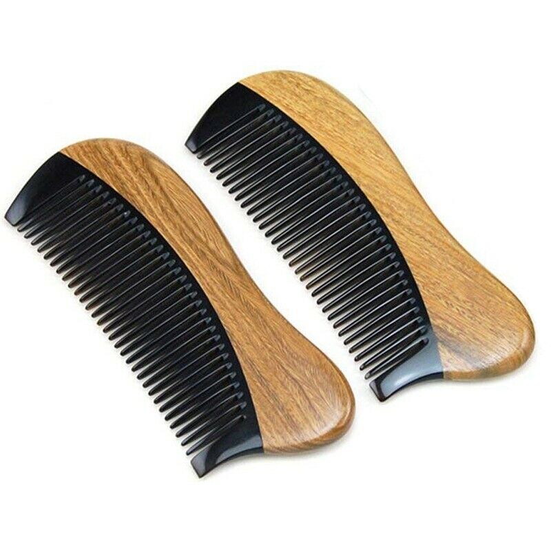Natural Green Sandalwood Hair Comb - No Static Wooden Fine Tooth Black Buff M2T9