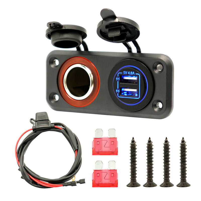 Dual USB Charger Power Socket 12V Cigarette Lighter Adapter for Car Boat Marine