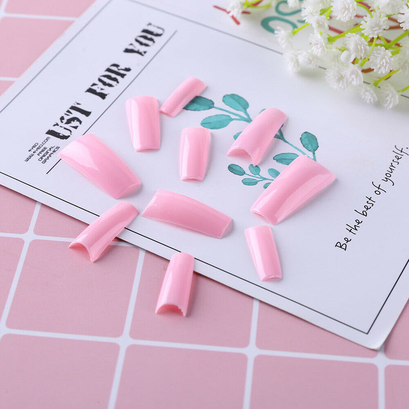 500pcs French Tips False Nail Half Cover Acrylic Gel Nail Art Tool (Pink) A