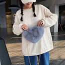 Heart Shaped Messenger Bag Women Girl Plush Shoulder Handbag (Dark Grey)
