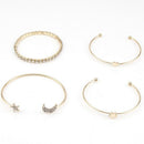 4pcs/set Women Star Moon Love Heart Bracelet Sets Chain Bracelet Jewelry Ac