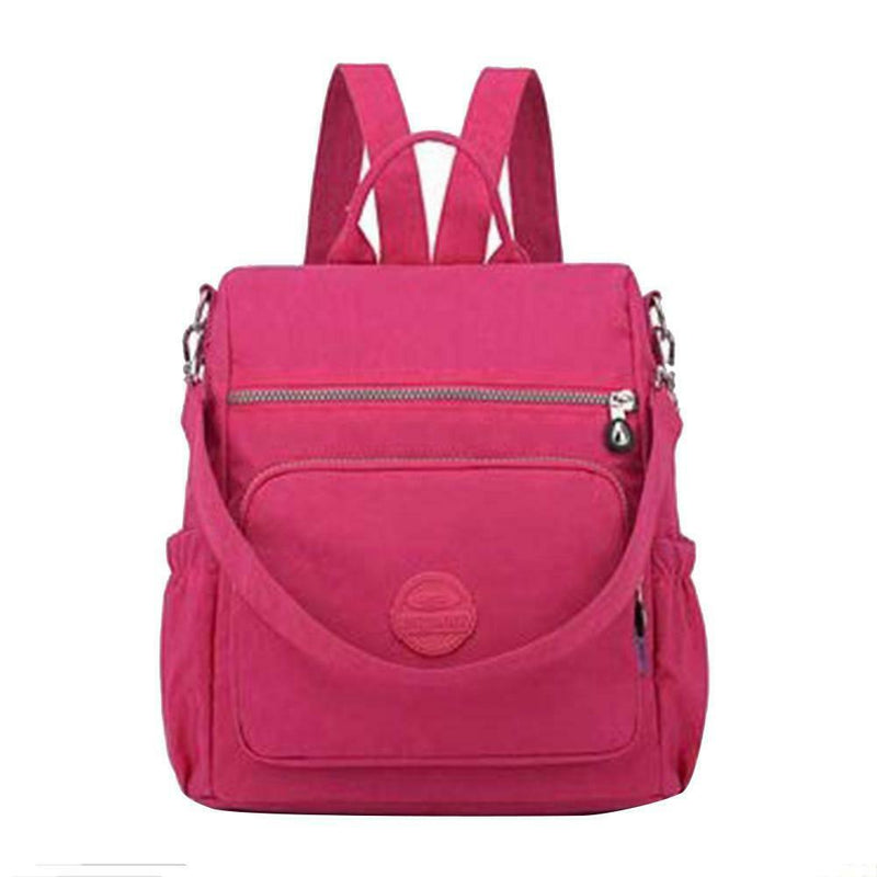 Waterproof Nylon Women Backpack Outdoor Shoulder School Bags (Rose Red)