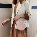 Round Chain Messenger Bag Flower Elegant Women Leather Shoulder Bag (Pink) A