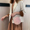 Round Chain Messenger Bag Flower Elegant Women Leather Shoulder Bag (Pink) A