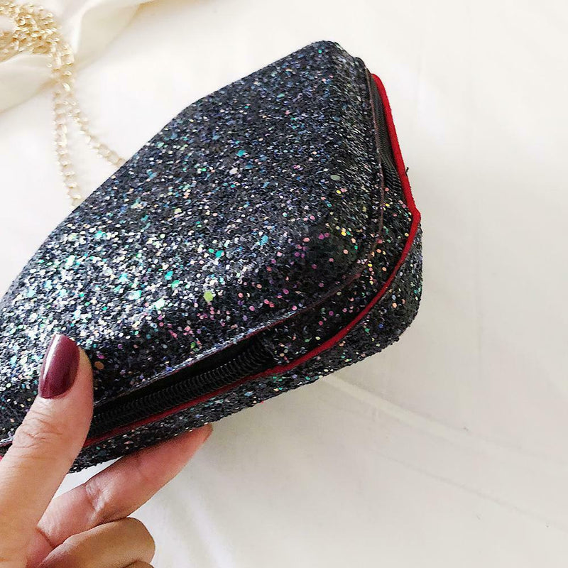 Creative Diamond Shaped Shoulder Bag Sequins Women Crossbody Bags (Black)