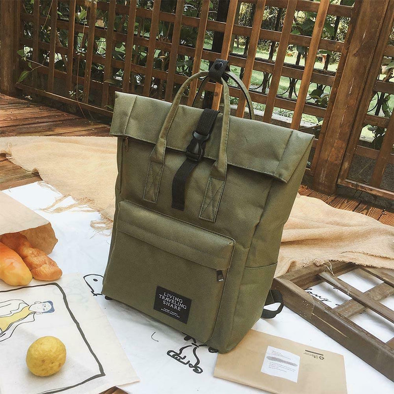 Women Canvas Backpack Preppy Large Shoulder Bag School Bags (Army Green)