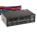 Dual USB3.0 6x USB2.0 ESATA/SATA Multi Internal Front Panel Card Reader - Black