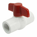 20mm x 20mm Red Handle Double Ports White PVC Pipe Connect Ball Valve