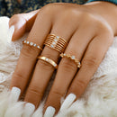 4pcs Geometric Rhinestone Multilayer Knuckle Ring for Women Wedding Jewelry A