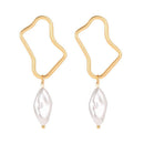 Pearls Dangle Ear Stud Women Geometric Hollowed Drop Earrings Alloy Jewelry