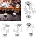 4xRotary Metal Tea Light Candle Holder Snowflake E Tree Owl Stand