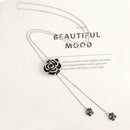Black Rose Flowers Long Necklace Sweater Chain Crystal Women Jewelry Gift