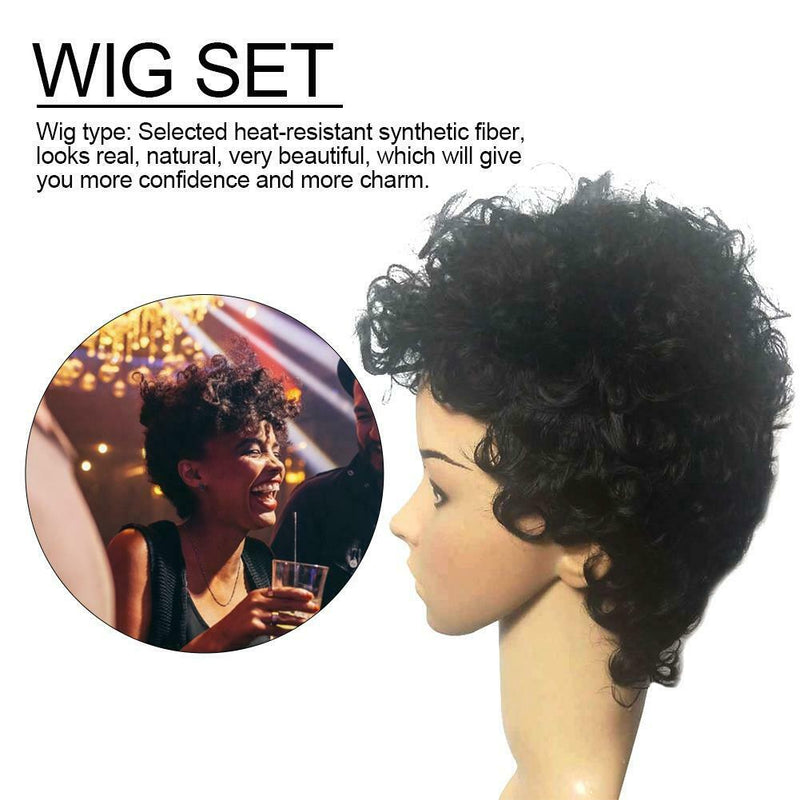 Black Short Curly Wigs Natural Synthetic Hair Wigs for Man Women