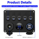 5 Gang Switch Panel 12V/24V Car Boat Marine Blue LED Rocker Breaker Contr Gw