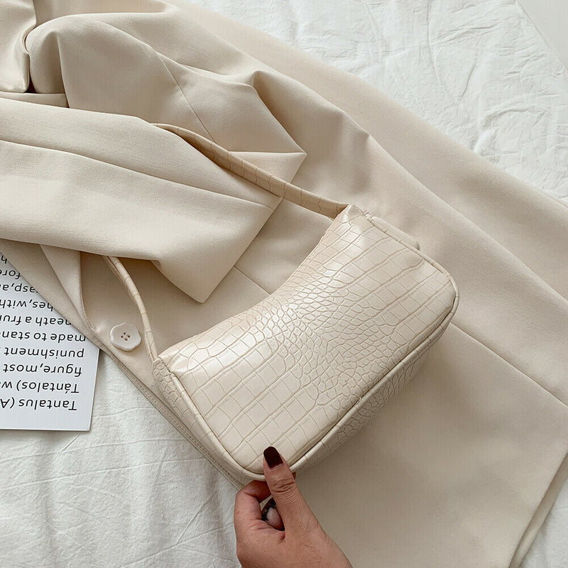 Retro Alligator PU Leather Handbag Women Casual Totes Shoulder Bag (Beige)