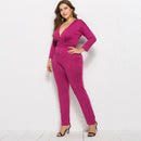 New Autumn Office Women Jumpsuits Rompers Sexy Deep V Neck Plus Size Solid