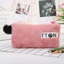 Cute Soft Plush Pen Bag Stationery Cosmetic Pouch Student Supply (Wine Red) A