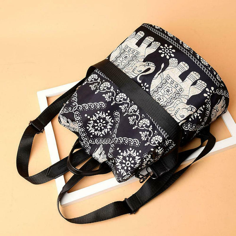 Multifunction Anti-Theft Backpack Oxford Print Lady Shoulder Bag (Elephant) SN9F