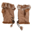 Women Pair Faux Fur Trim Wrist Warmer Fingerless Gloves U9H5