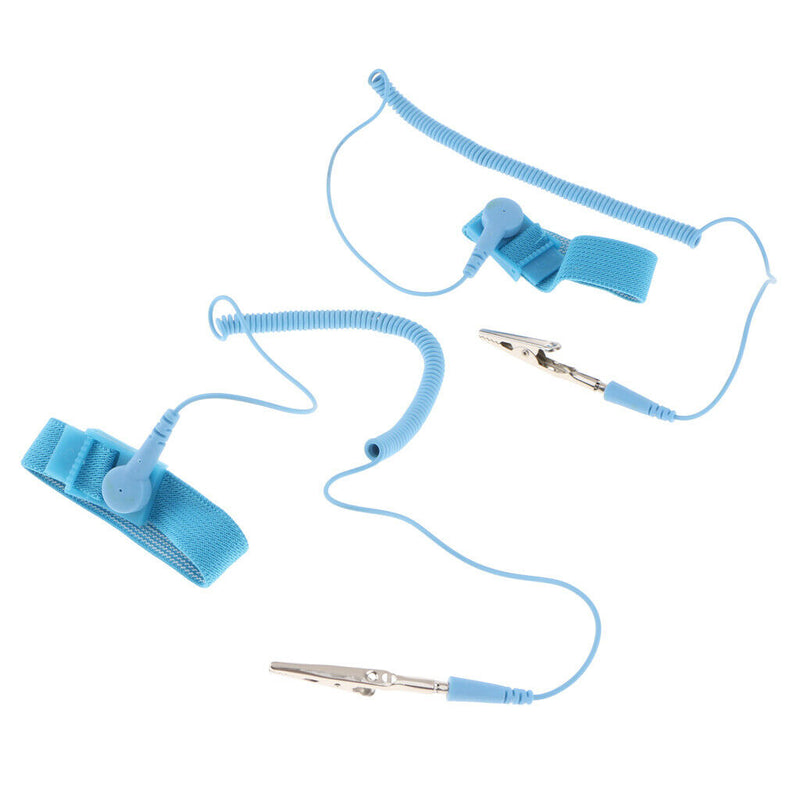 2Pcs Anti-Static Wrist Straps With Grounding Wire And Alligator Clip, Blue