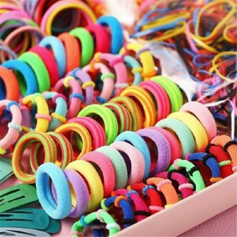 220Pcs Candy Color Hair Clips Rope Ponytail Holder Girls Kids Cute Hair Bow Set
