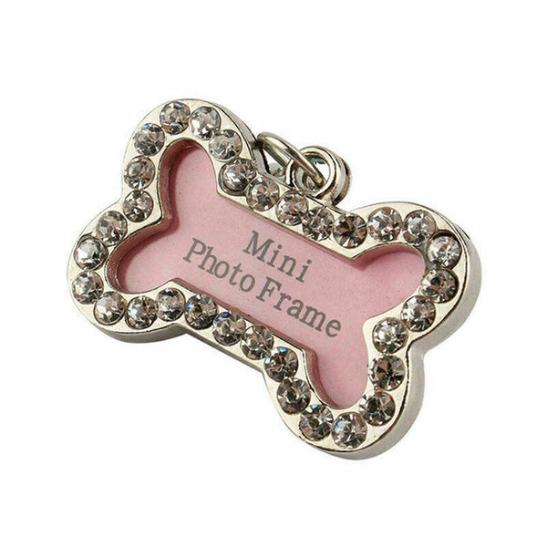 Dog Cat Kitten Puppy Rhinestone ID Name Tag Disc Bone Pet Identity Tag Shap L1W1