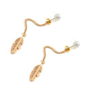 Fashion Korean Simulated Pearls Long Tassel Leaf Feather Dangle Earrings Jewelry