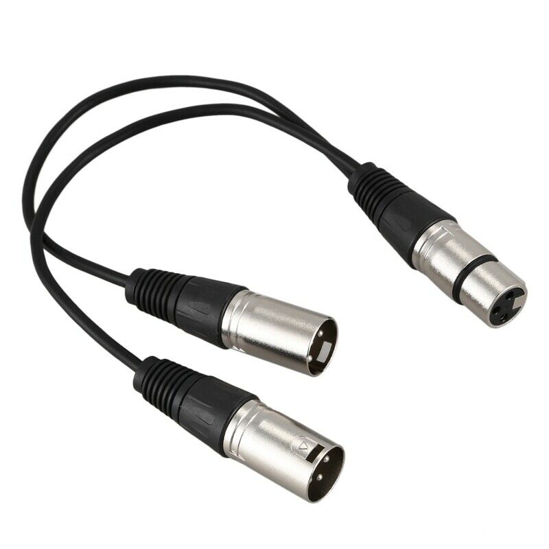 New 3pin XLR FEMALE jack to dual 2 MALE plug Y SPLITTER cable adaptor 1 ft