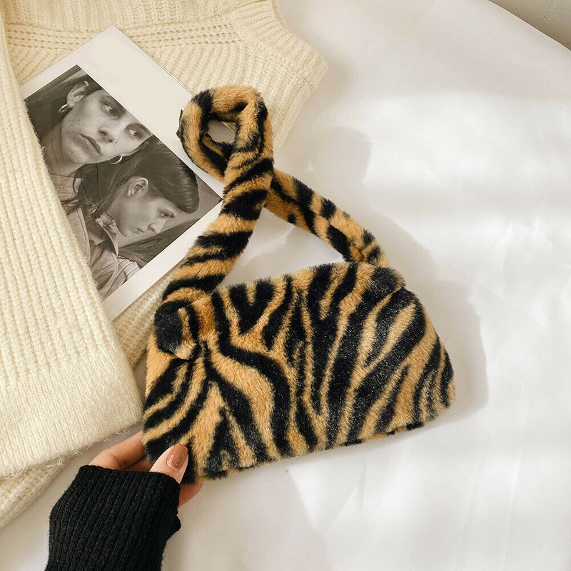 Animal Pattern Underarm Bag Women Mini Plush Shoulder Handbags Purse (5)