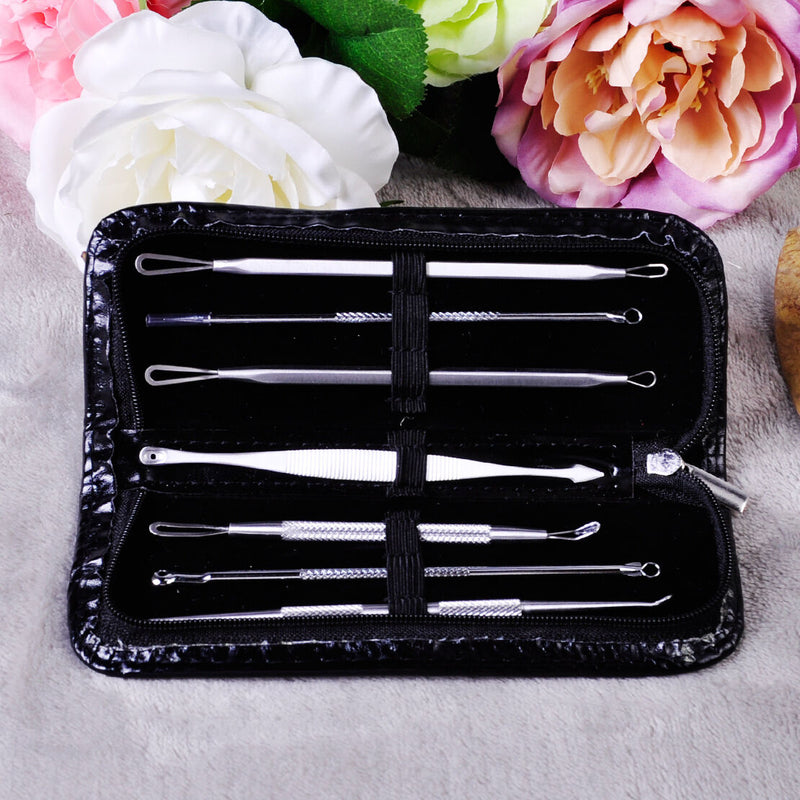 Hot 7Pcs Blackhead Pimple Blemish Comedone Acne Extractor Remover Tools Set Kit